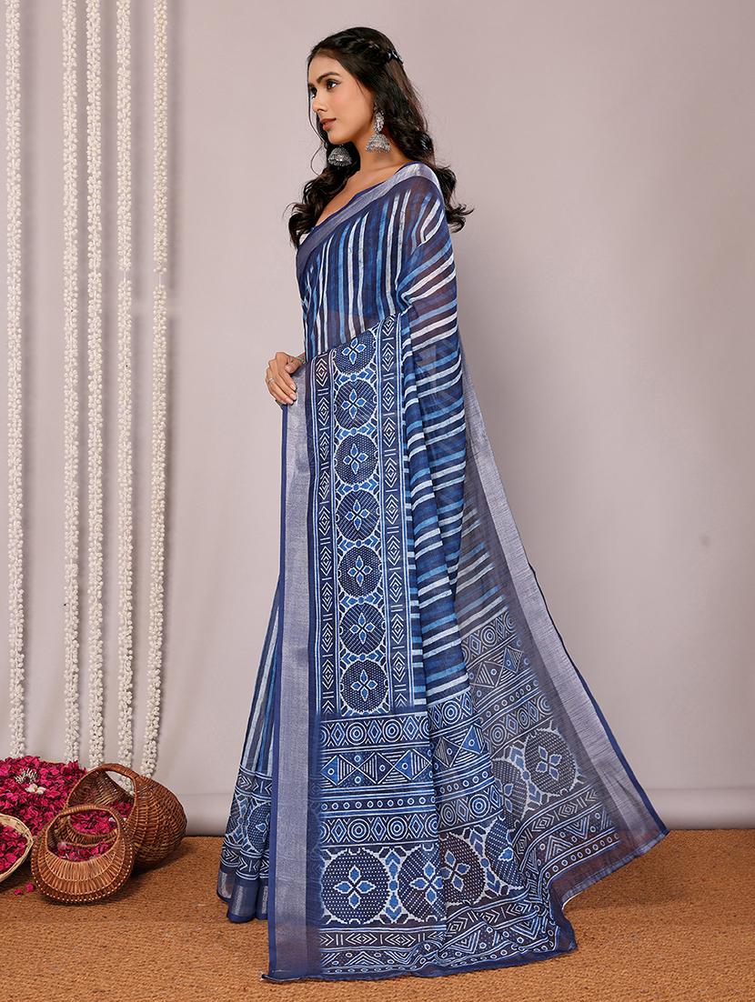 women blue printed saree with blouse - 21678868 -  Standard Image - 1
