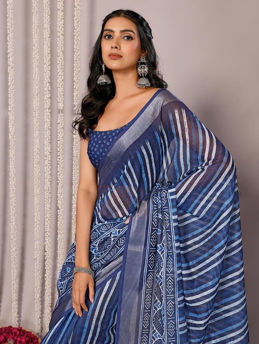 women blue printed saree with blouse - 21678868 - Standard Image - 4