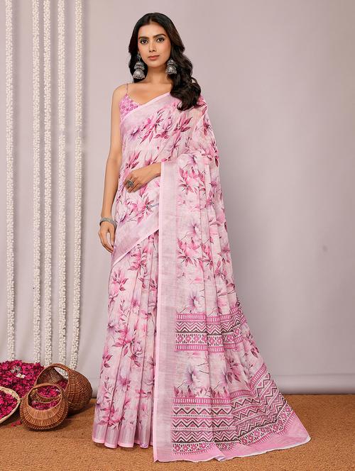 women pink printed saree with blouse - 21678869 - Standard Image - 0