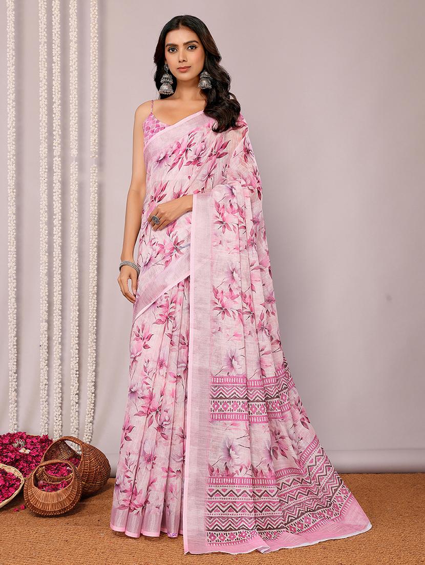 women pink printed saree with blouse - 21678869 - Zoom Image - 0