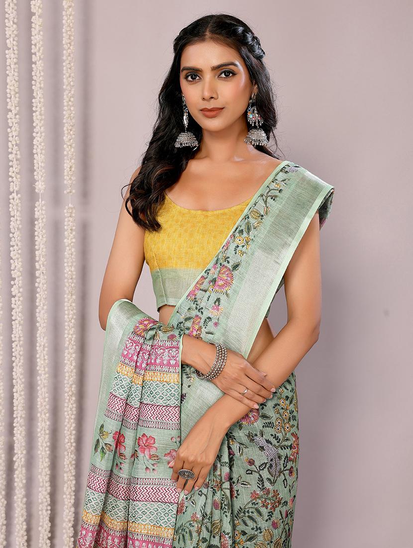 women green printed saree with blouse - 21678870 - Standard Image - 4