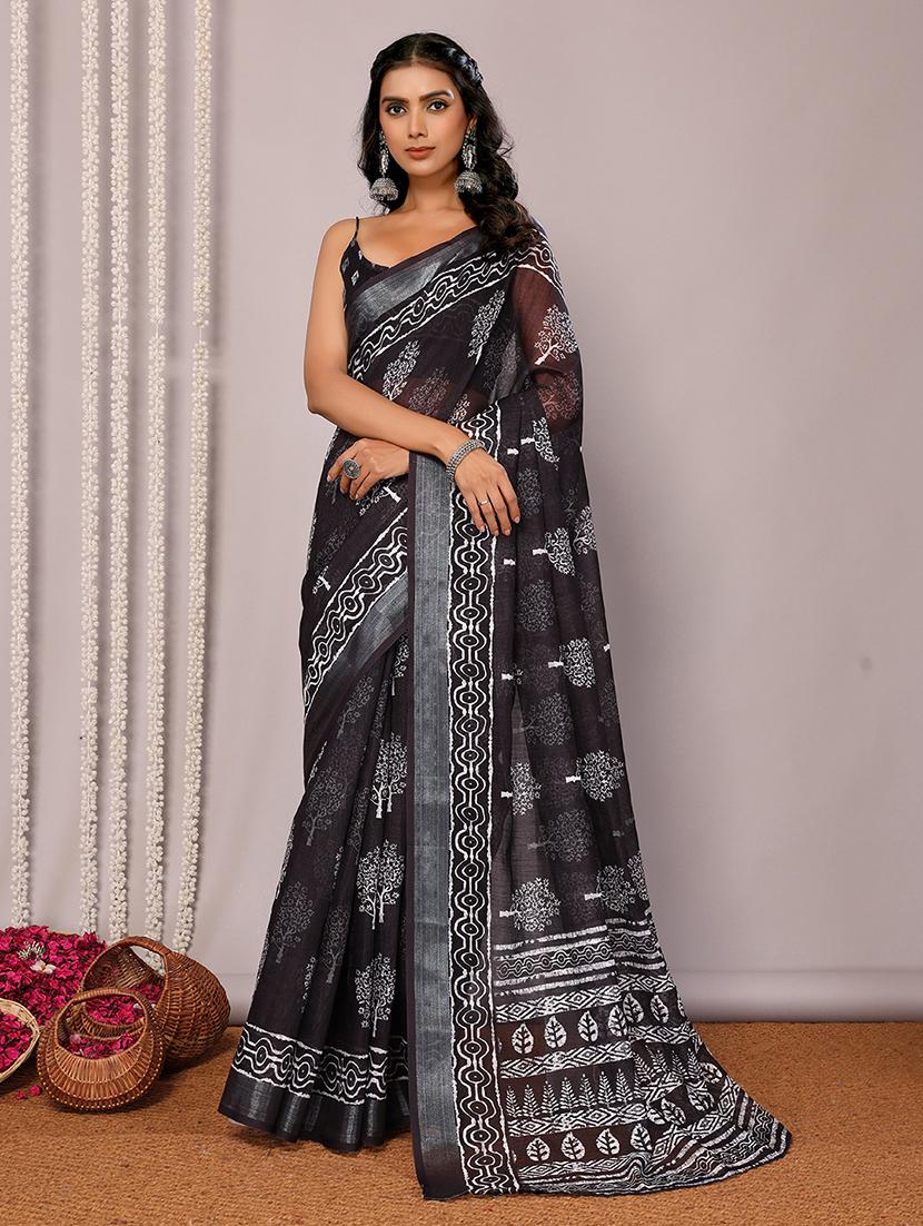 women black printed saree with blouse - 21678872 - Zoom Image - 0