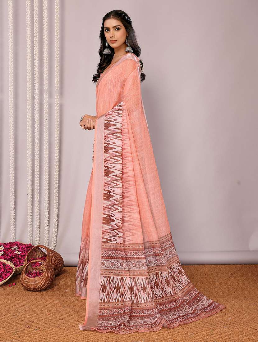 women peach ikkat saree with blouse - 21678878 -  Standard Image - 1