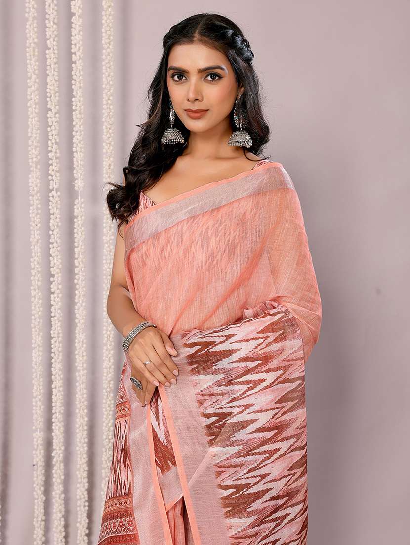 women peach ikkat saree with blouse - 21678878 -  Standard Image - 4