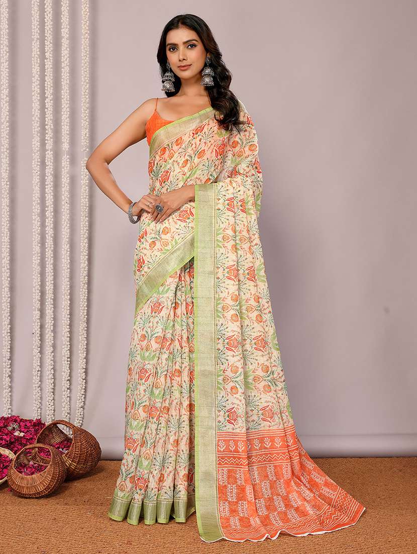 women neo mint printed saree with blouse