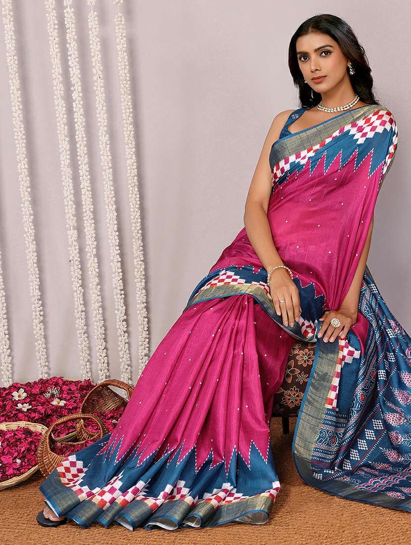 women pink printed saree with blouse - 21678886 -  Standard Image - 1