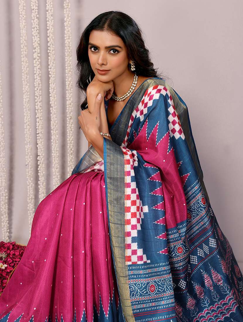 women pink printed saree with blouse - 21678886 -  Standard Image - 4