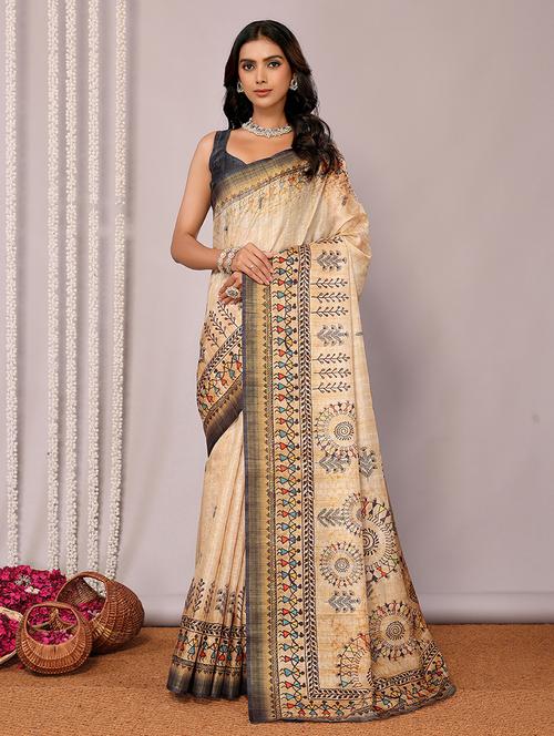 women beige printed saree with blouse - 21678889 - Standard Image - 0