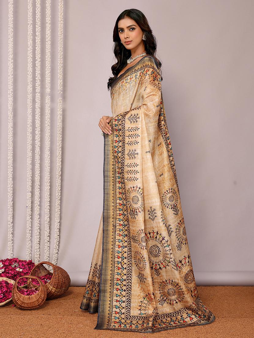 women beige printed saree with blouse - 21678889 - Standard Image - 1