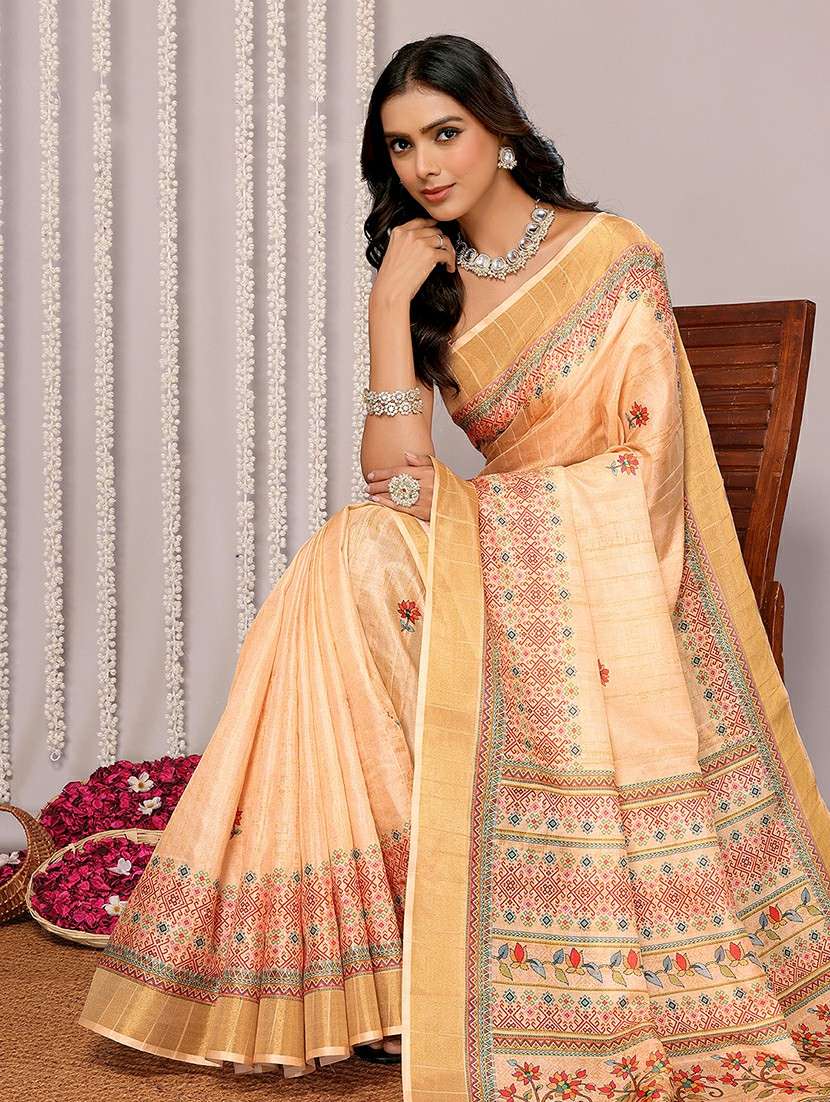 women beige printed saree with blouse - 21678892 -  Standard Image - 1