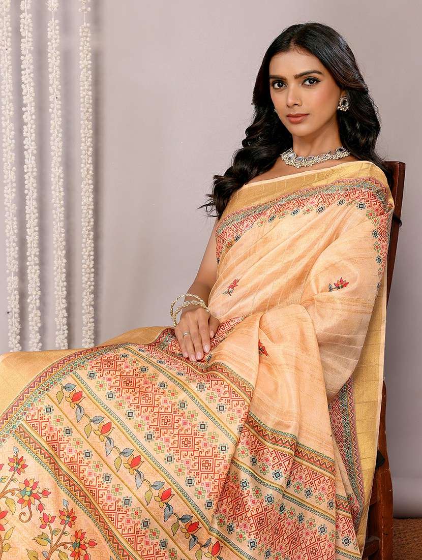 women beige printed saree with blouse - 21678892 -  Standard Image - 4