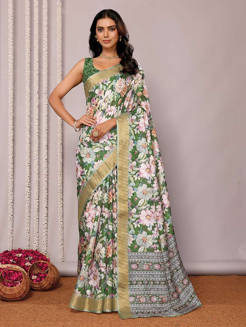 women floral printed saree with blouse