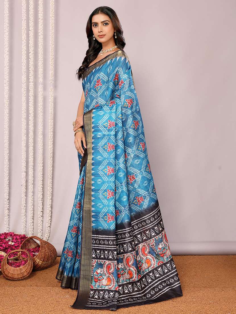women ikat printed saree with blouse - 21678895 -  Standard Image - 1