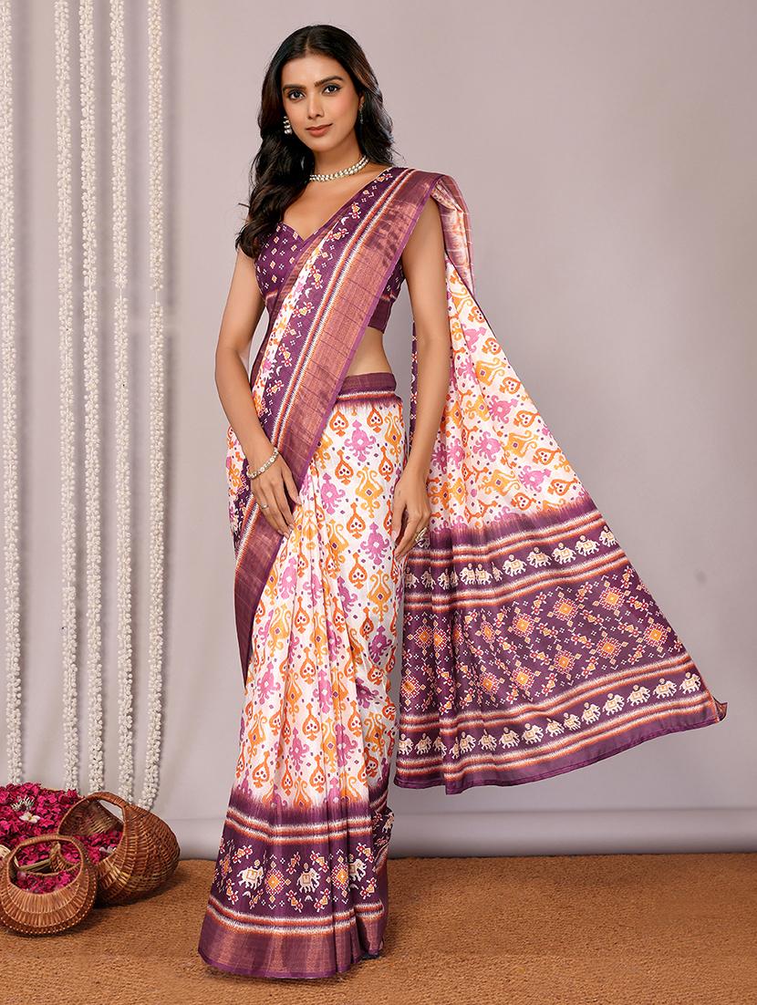 women ikat printed saree with blouse - 21678896 - Zoom Image - 0