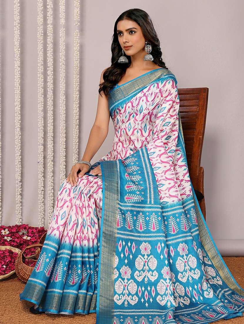 women ikat printed saree with blouse - 21678897 -  Standard Image - 1