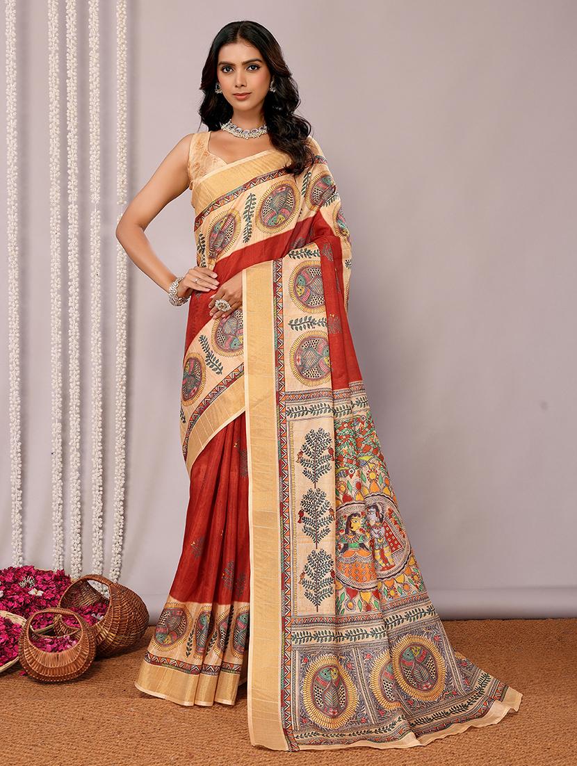 women madhubani printed saree with blouse - 21678900 - Zoom Image - 0