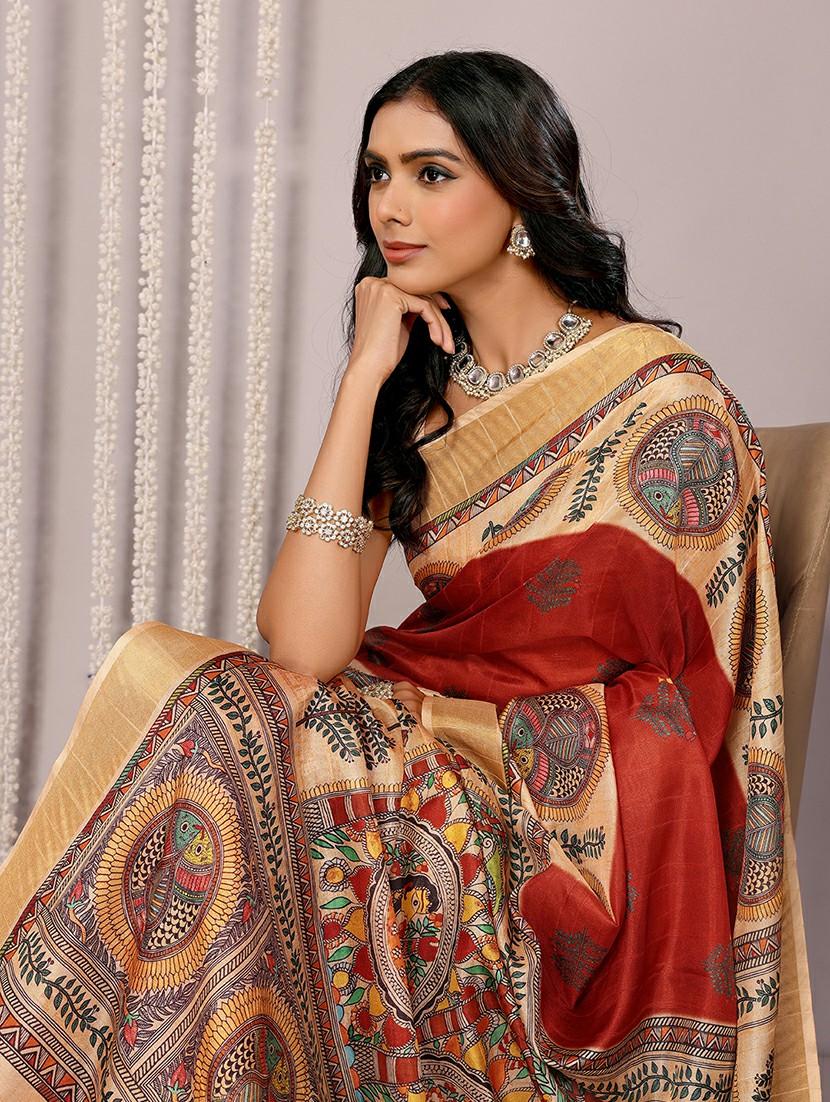 women madhubani printed saree with blouse - 21678900 - Standard Image - 4
