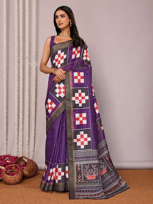 women geometric printed saree with blouse - 21678901 - Standard Image - 0