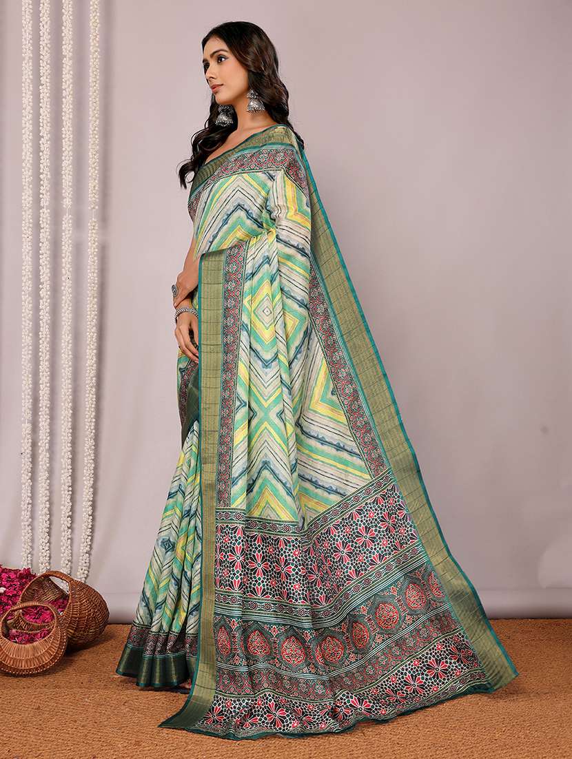 women green printed saree with blouse - 21678907 -  Standard Image - 1