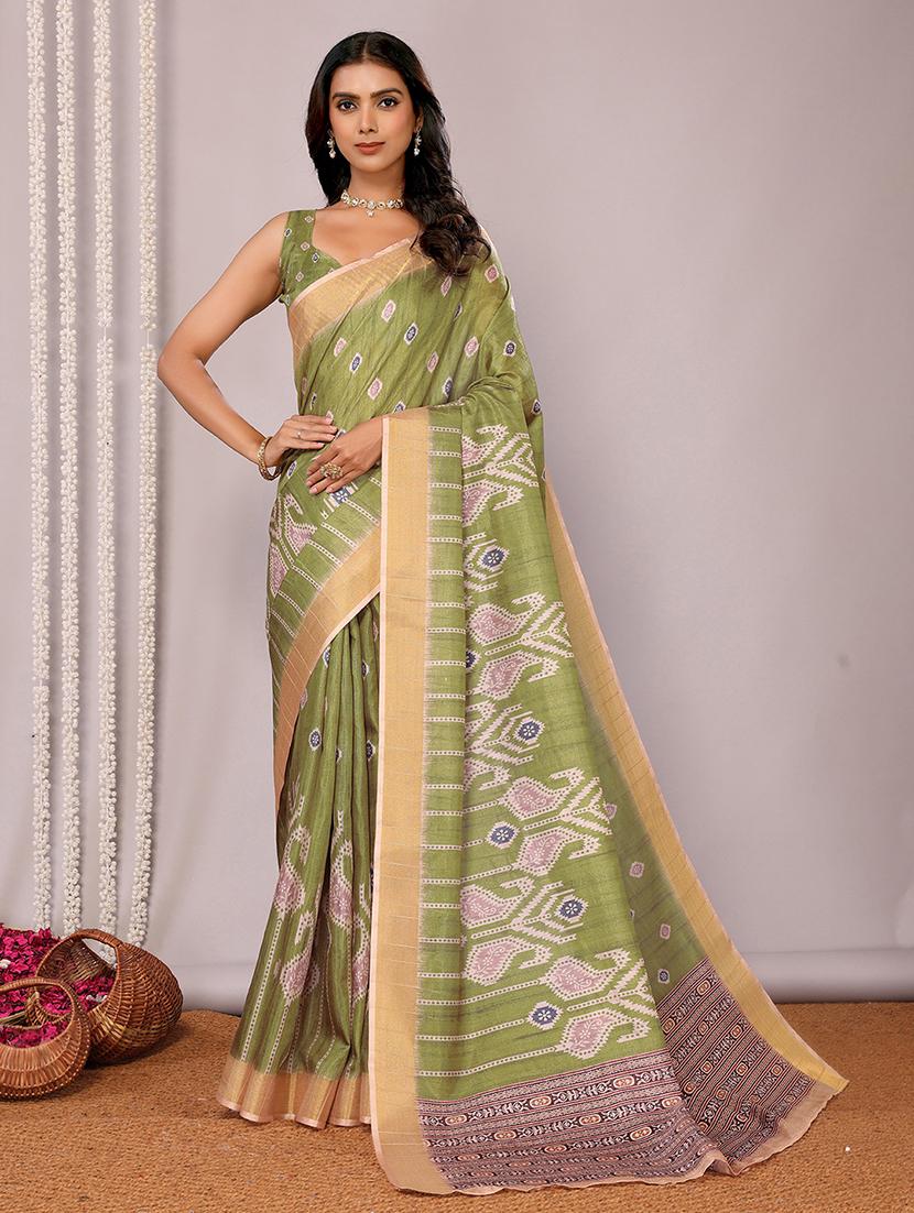 women ikat printed saree with blouse - 21678910 - Standard Image - 1