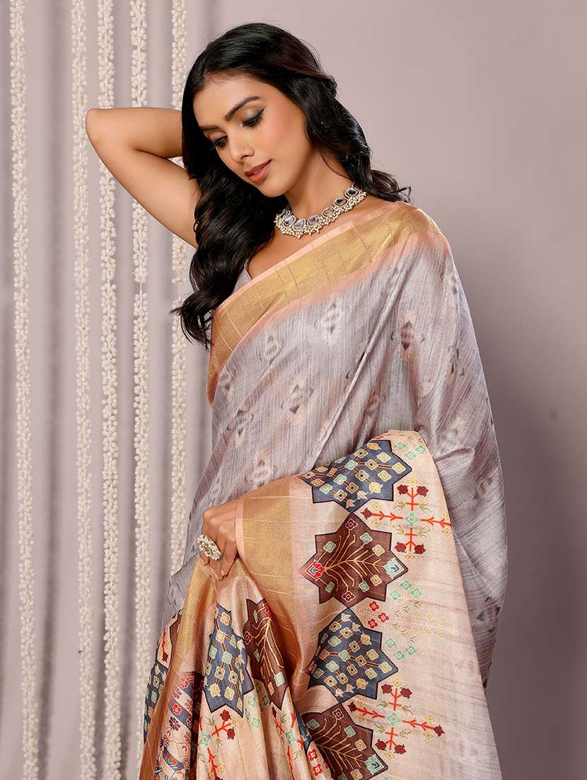 women grey printed saree with blouse - 21678911 -  Standard Image - 4