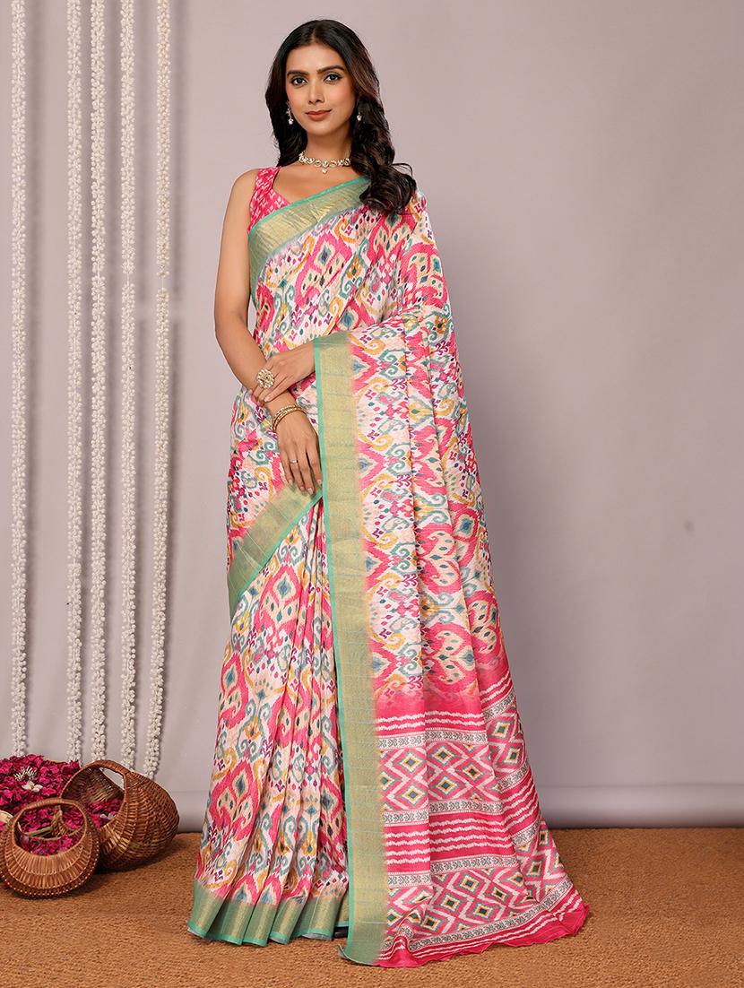 women ikat printed saree with blouse - 21678915 -  Standard Image - 1