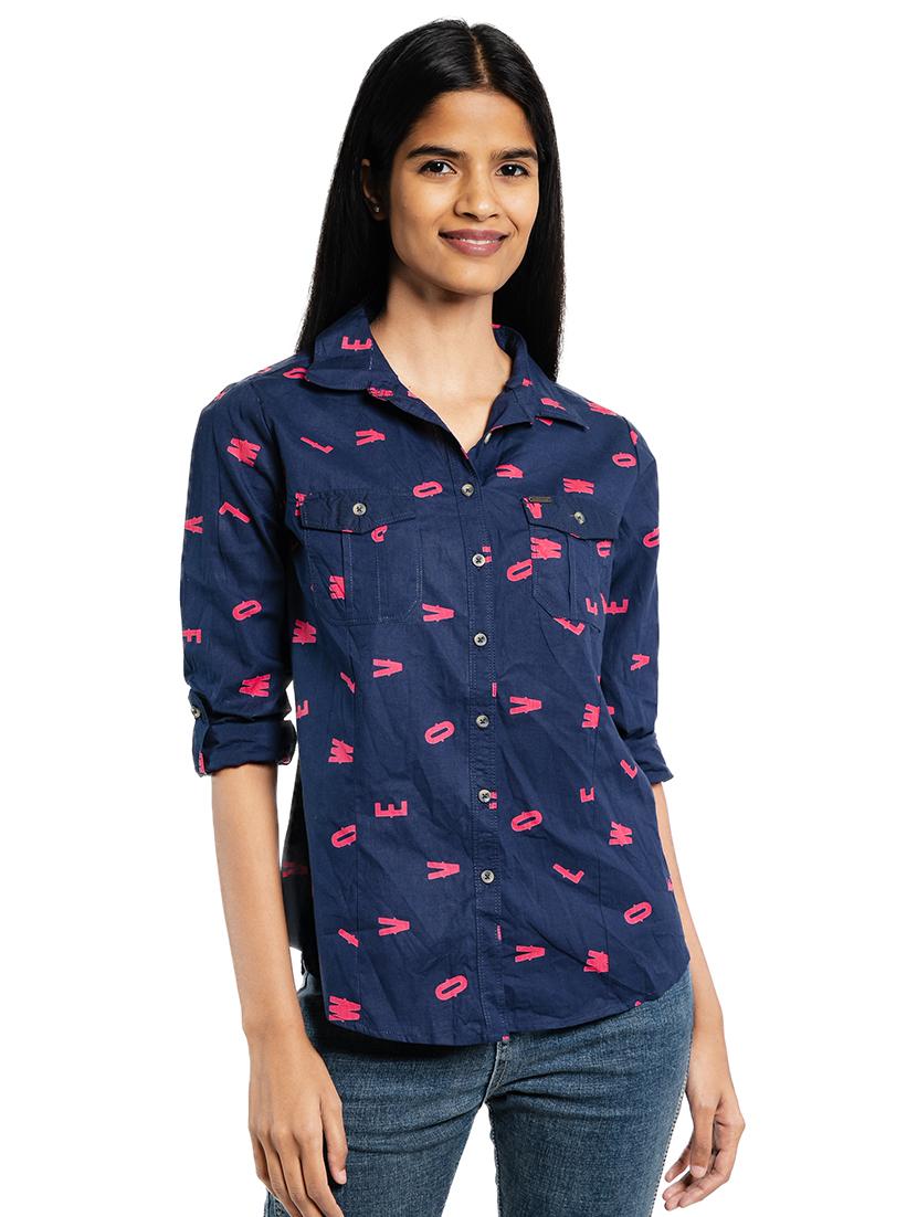 women printed roll up sleeve regular shirt - 21679102 - Zoom Image - 0