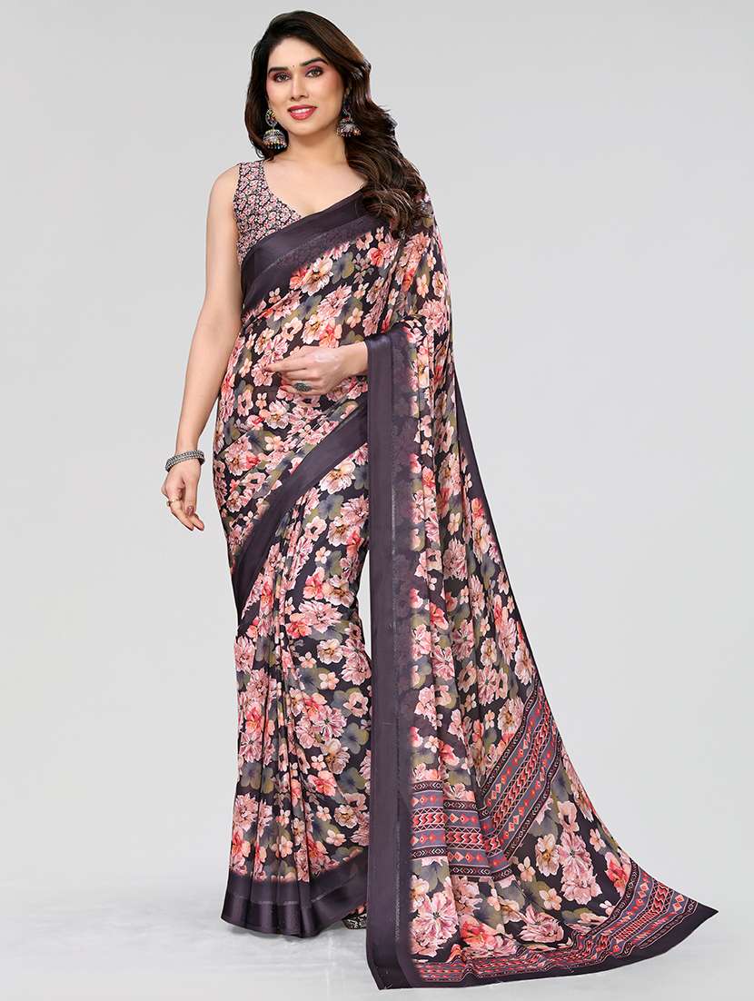 women black floral printed saree with blouse
