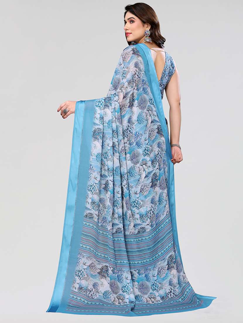 women light blue floral printed saree with blouse - 21679111 - Standard Image - 1