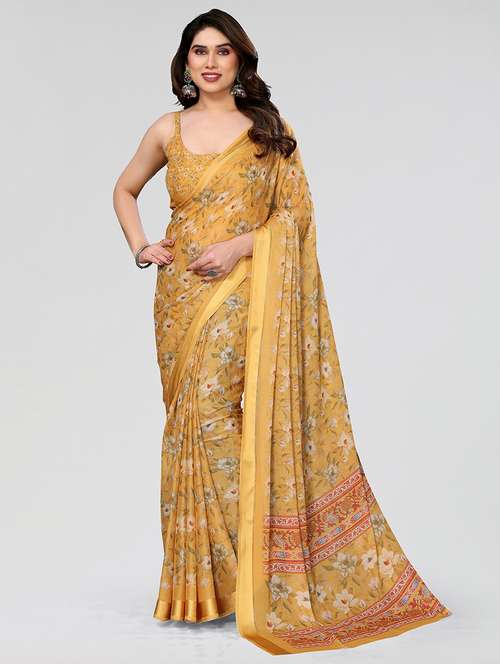 women yellow floral printed saree with blouse - 21679113 -  Standard Image - 0