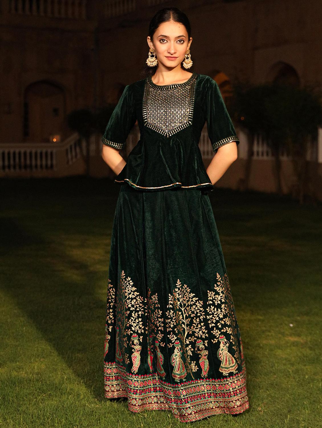 women green embroidered skirt top set - 21679145 -  Standard Image - 1