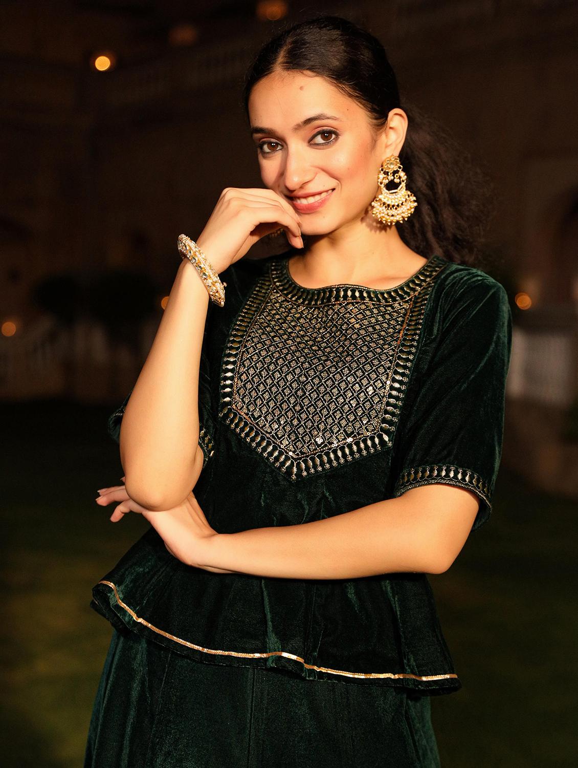 women green embroidered skirt top set - 21679145 - Standard Image - 4