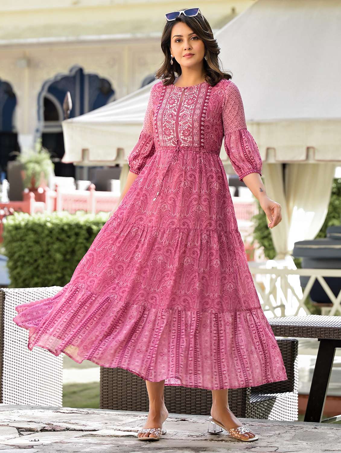 women paisley printed tiered ethnic dress - 21679160 - Standard Image - 1