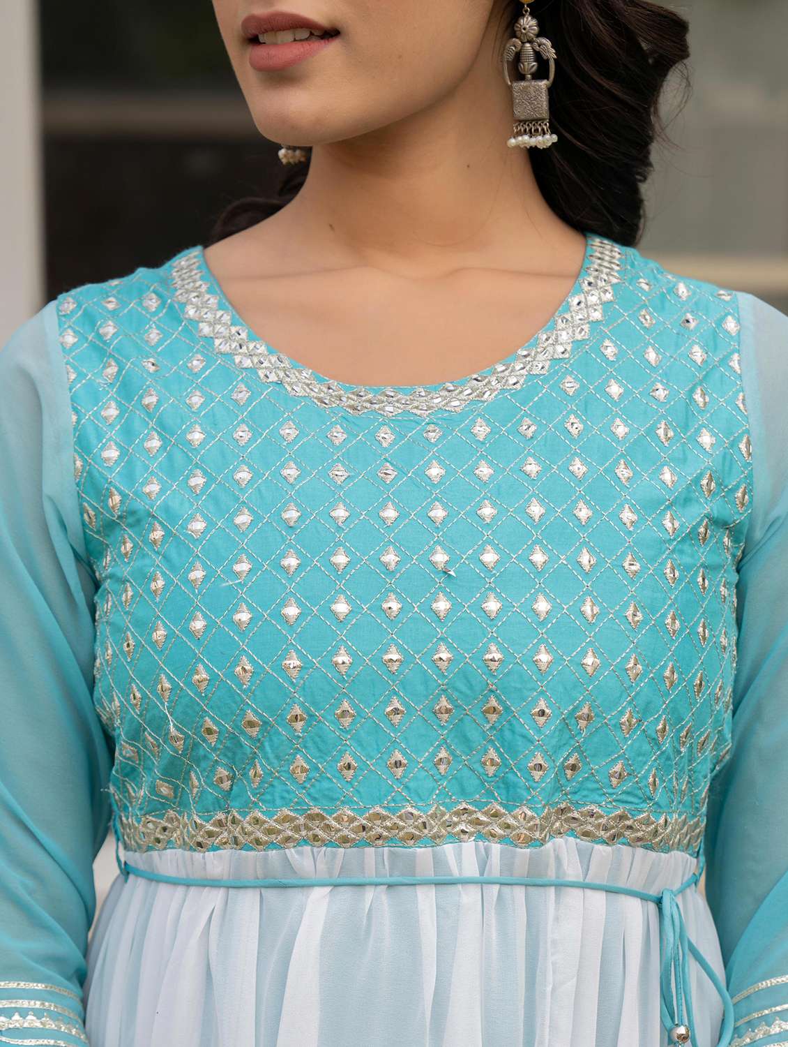 women light blue ombre round neck fit & flare dress - 21679181 - Standard Image - 4