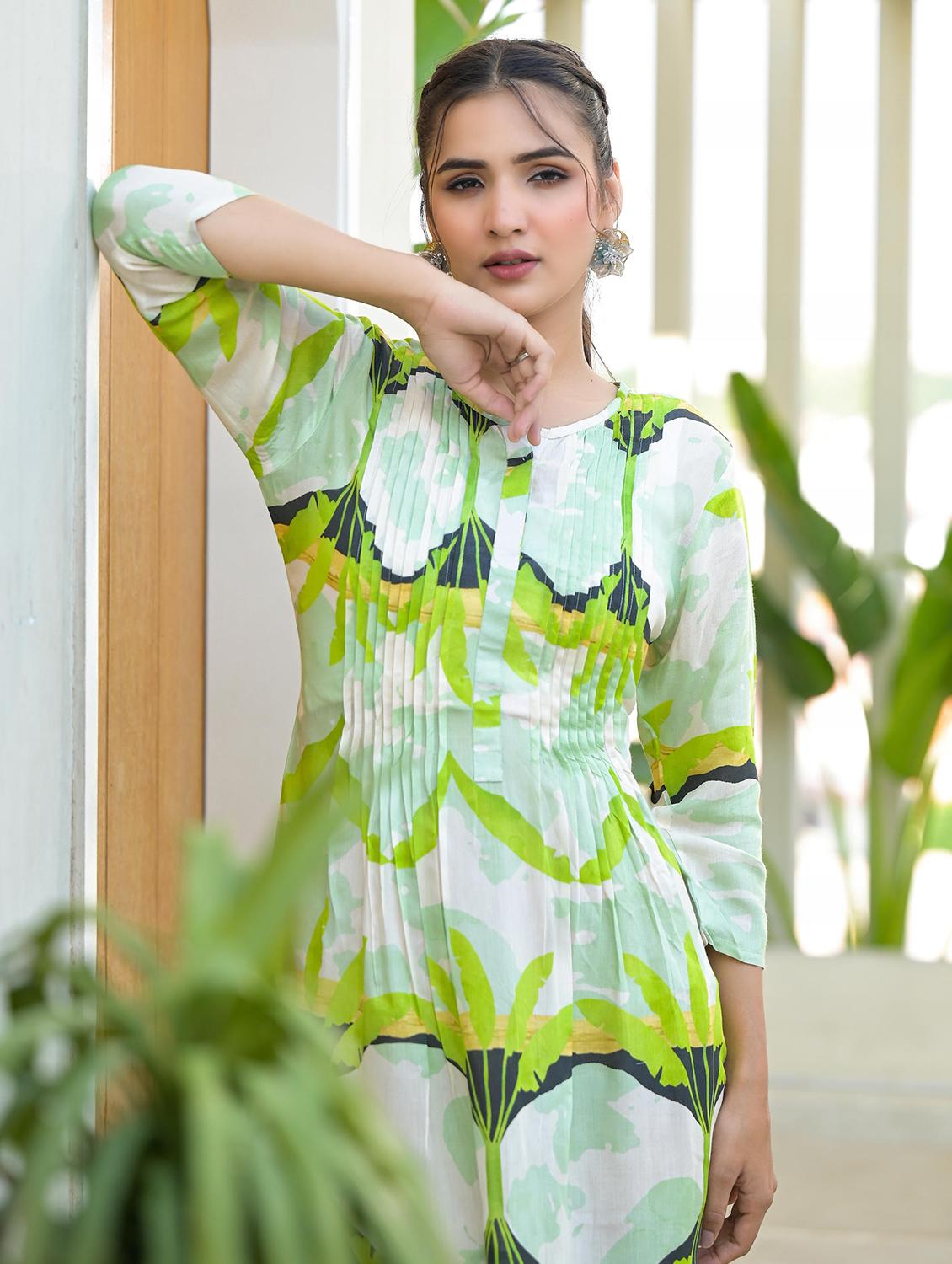 women green printed round neck a-line dress - 21679194 - Standard Image - 4
