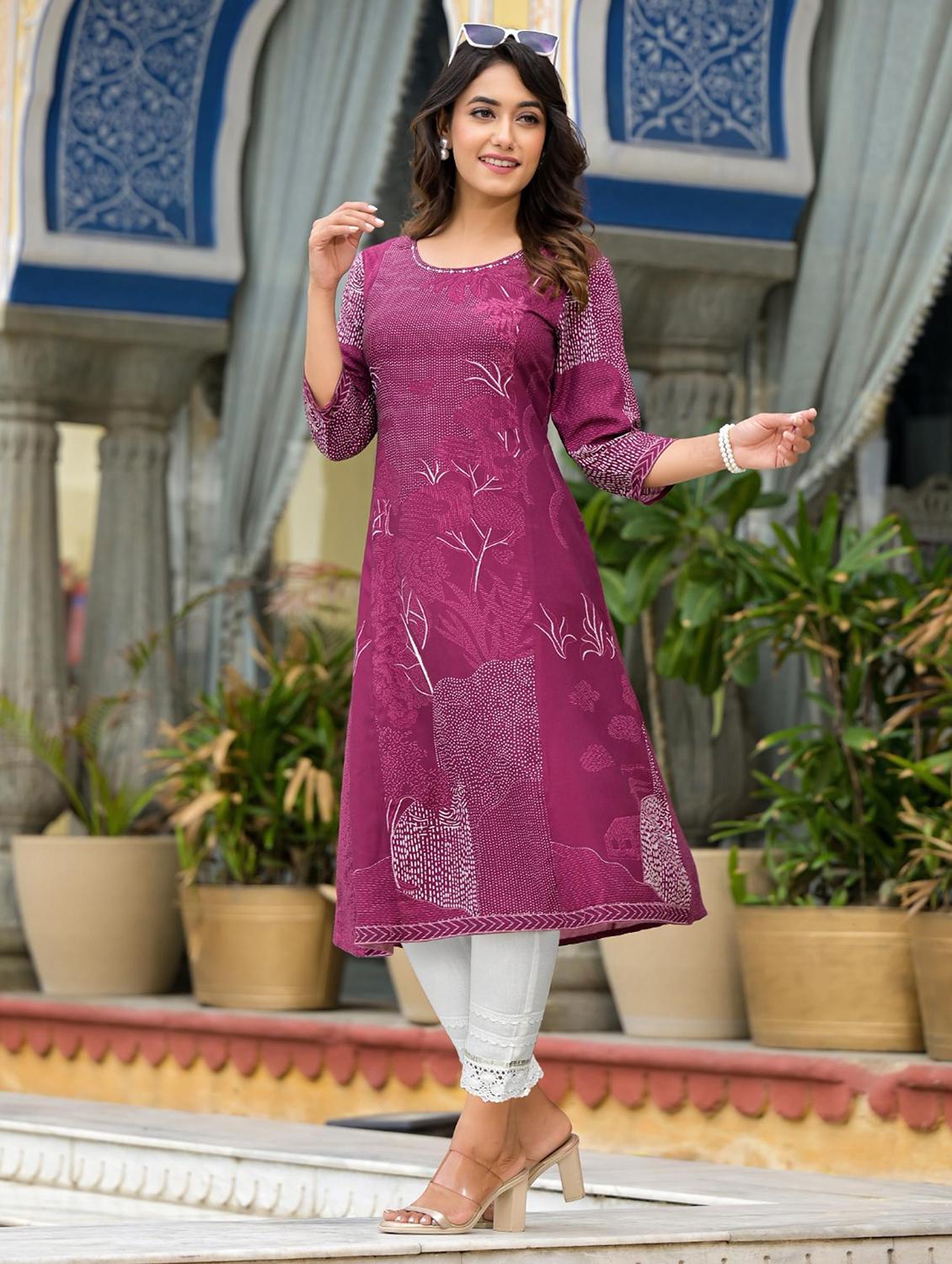 women printed round neck a-line kurta - 21679202 - Standard Image - 1