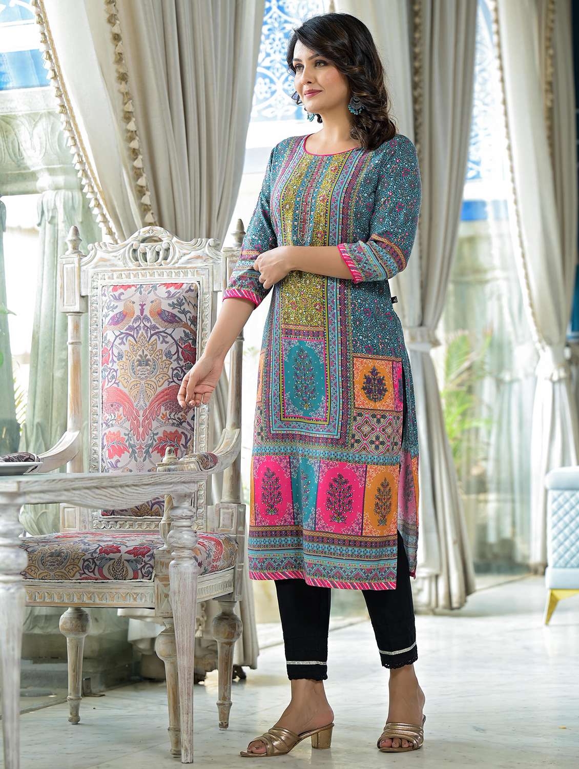 women printed round neck straight kurta - 21679204 -  Standard Image - 1
