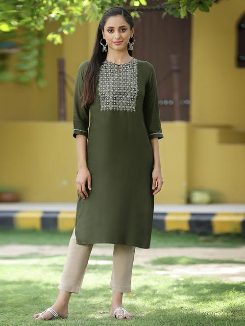 women embroidered round neck straight kurta - 21679212 - Standard Image - 0