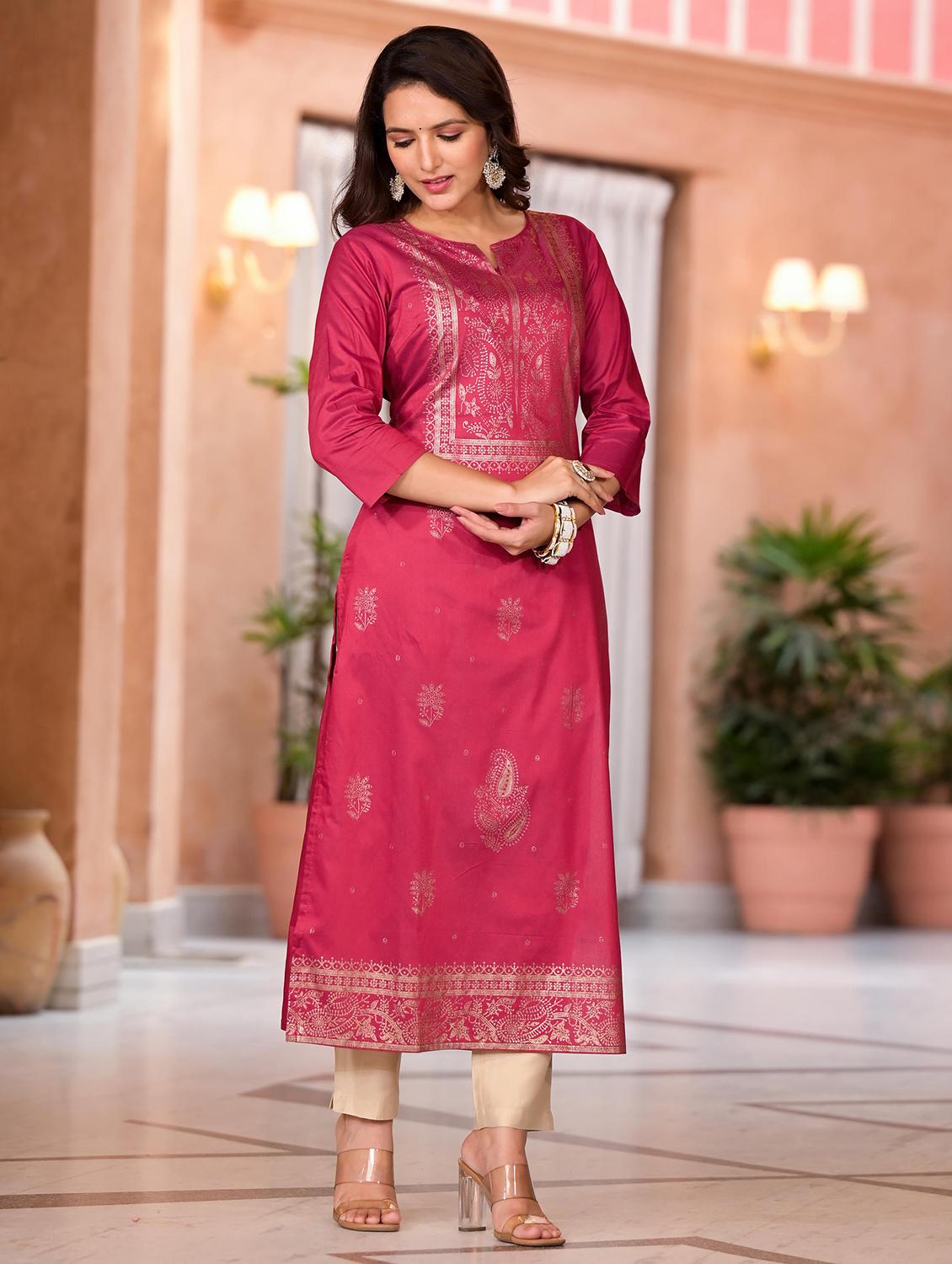 women foil print three quater sleeves straight kurta - 21679224 - Standard Image - 4