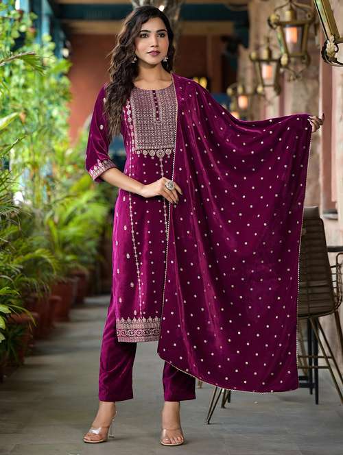 women purple kurta pant set with dupatta - 21679231 -  Standard Image - 0