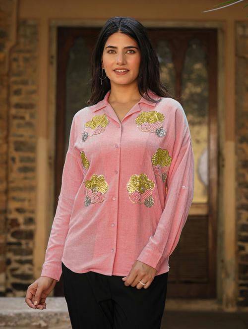 women pink embellished long sleeve shirt - 21679290 -  Standard Image - 0