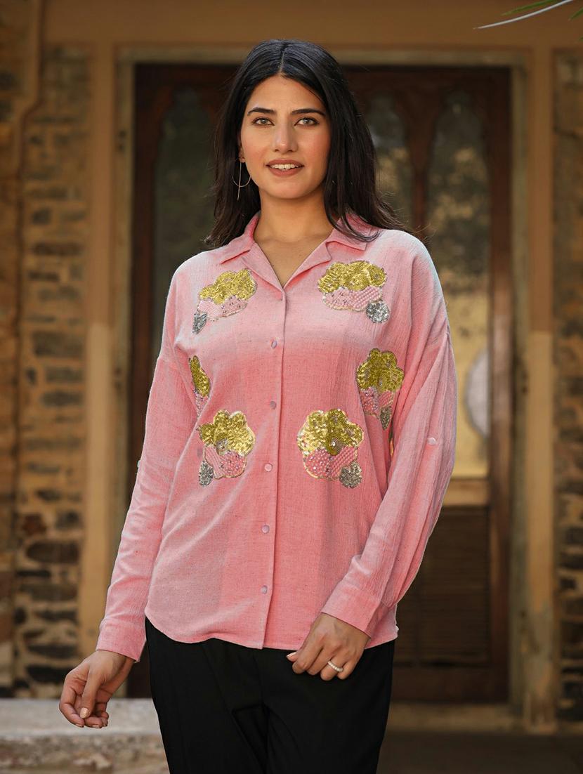 women pink embellished long sleeve shirt - 21679290 -  Zoom Image - 0