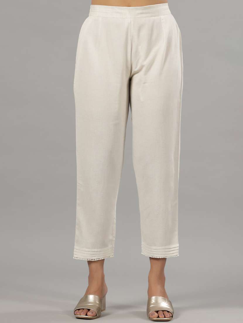 women white solid cigarette pants 