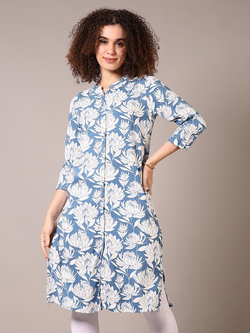 women mandarin neck floral printed straight kurta - 21679769 - Standard Image - 0
