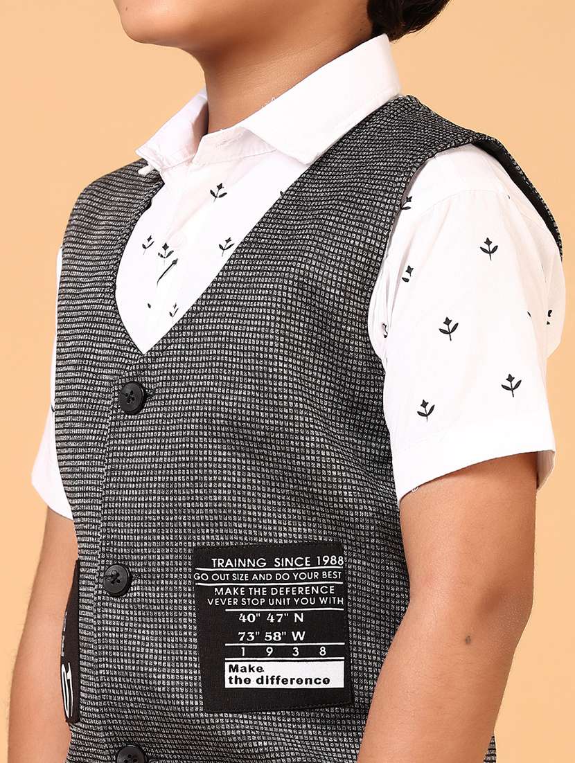 boys printed shirt and shorts with waistcoat  - 21679785 -  Standard Image - 4