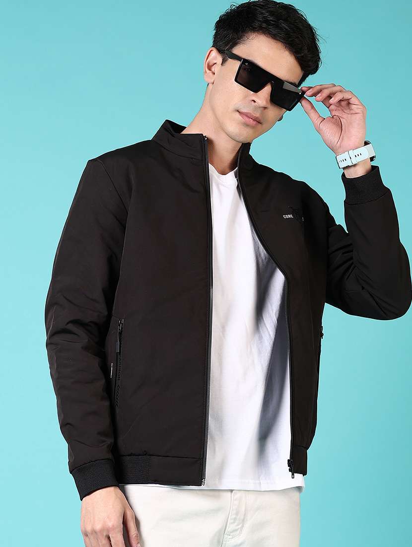 men long sleeves solid bomber jacket
