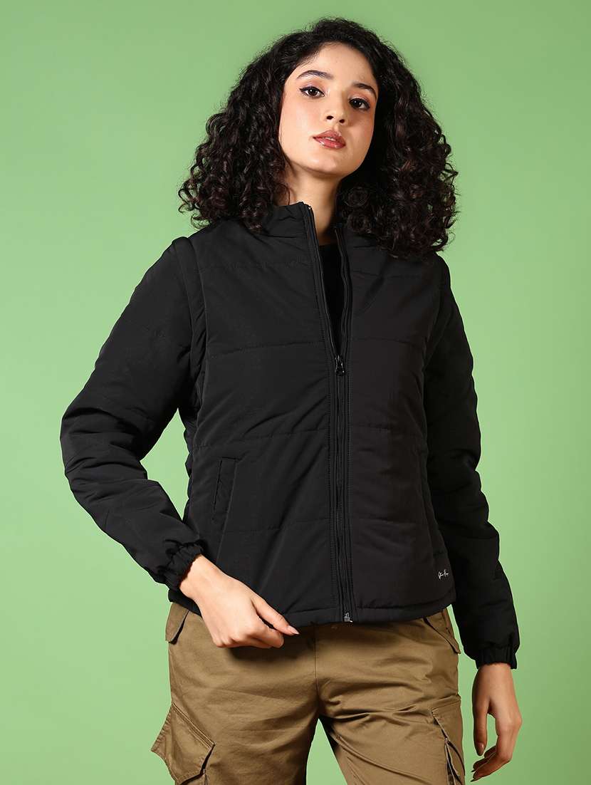 women solid long sleeves puffer jacket - 21679826 -  Standard Image - 1