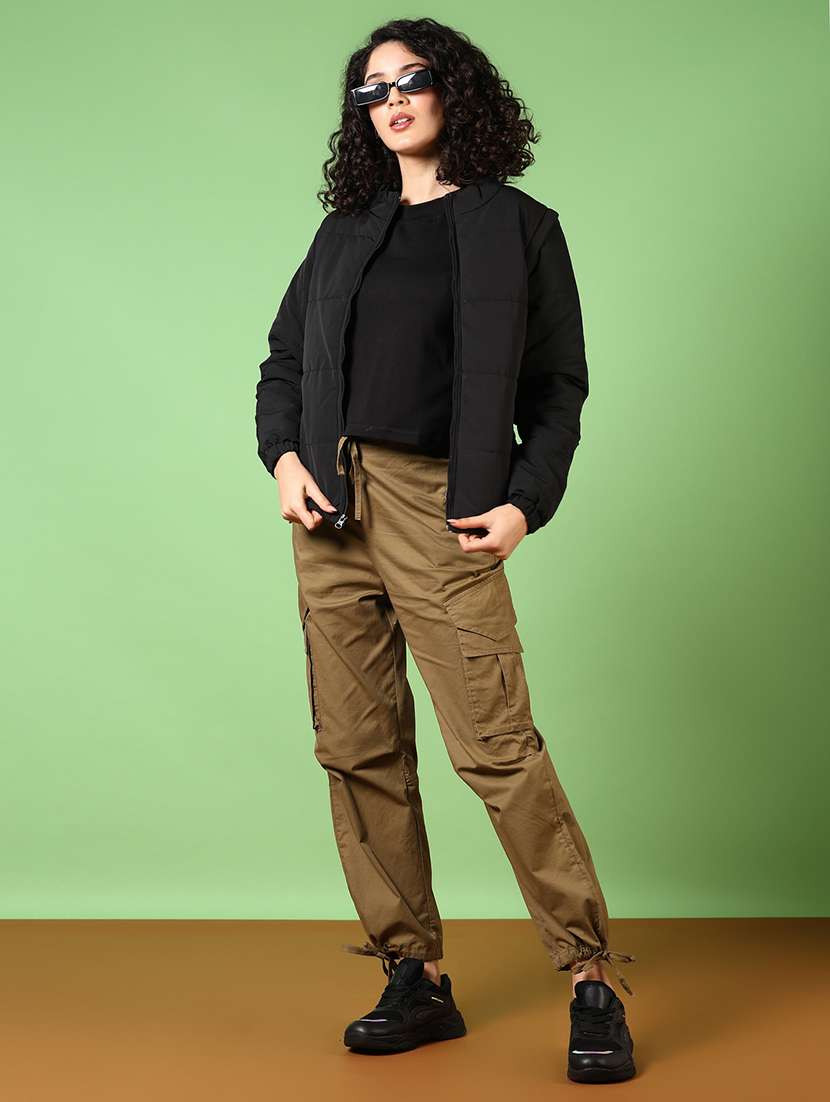 women solid long sleeves puffer jacket - 21679826 -  Standard Image - 4