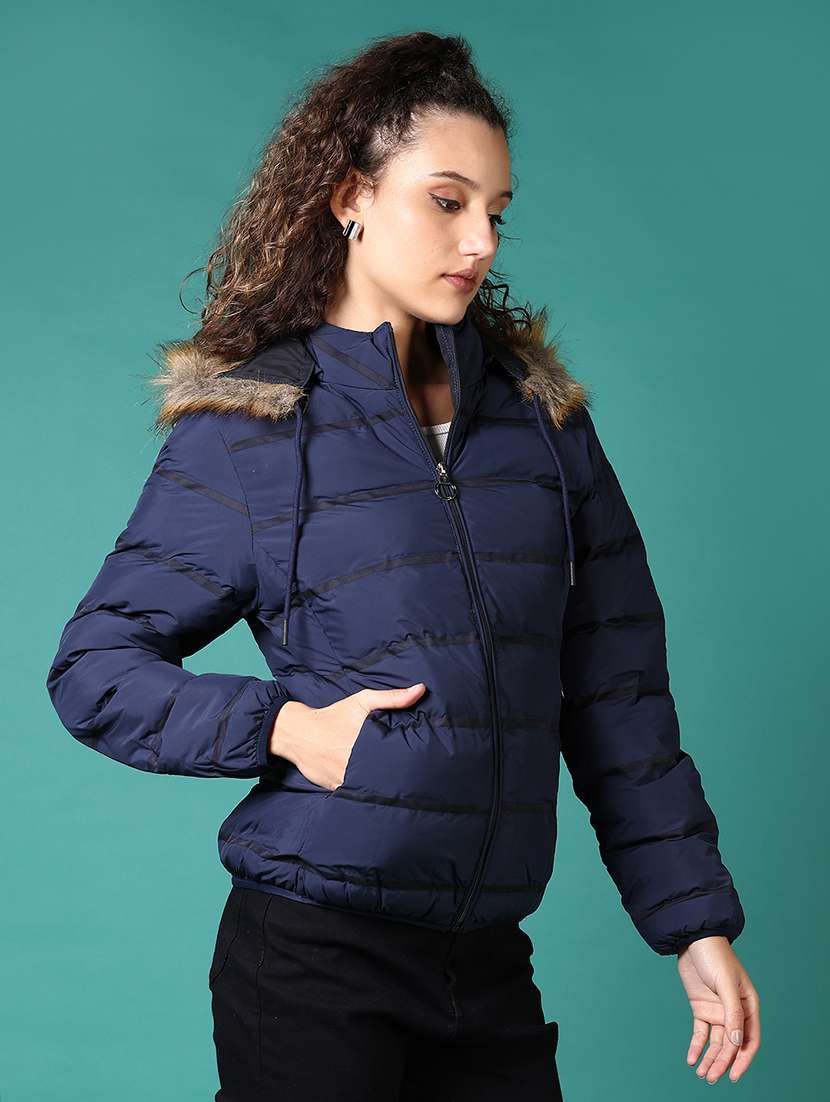 women solid hooded puffer jacket - 21679831 -  Standard Image - 1