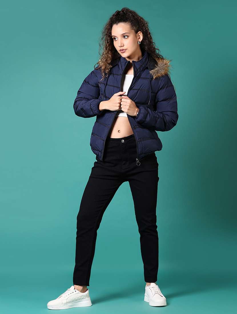 women solid hooded puffer jacket - 21679831 -  Standard Image - 4